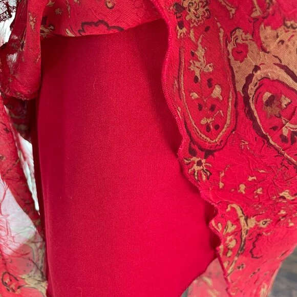 B. Darlin Red Cowl Neck Sleeveless Asymmetrical Hemline Paisley Dress, Size 5/6 - Picture 9 of 9